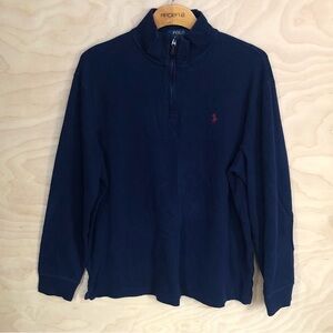 Polo Ralph Lauren State Rib Navy Blue Zip-Up Sweater Large 100% Cotton.